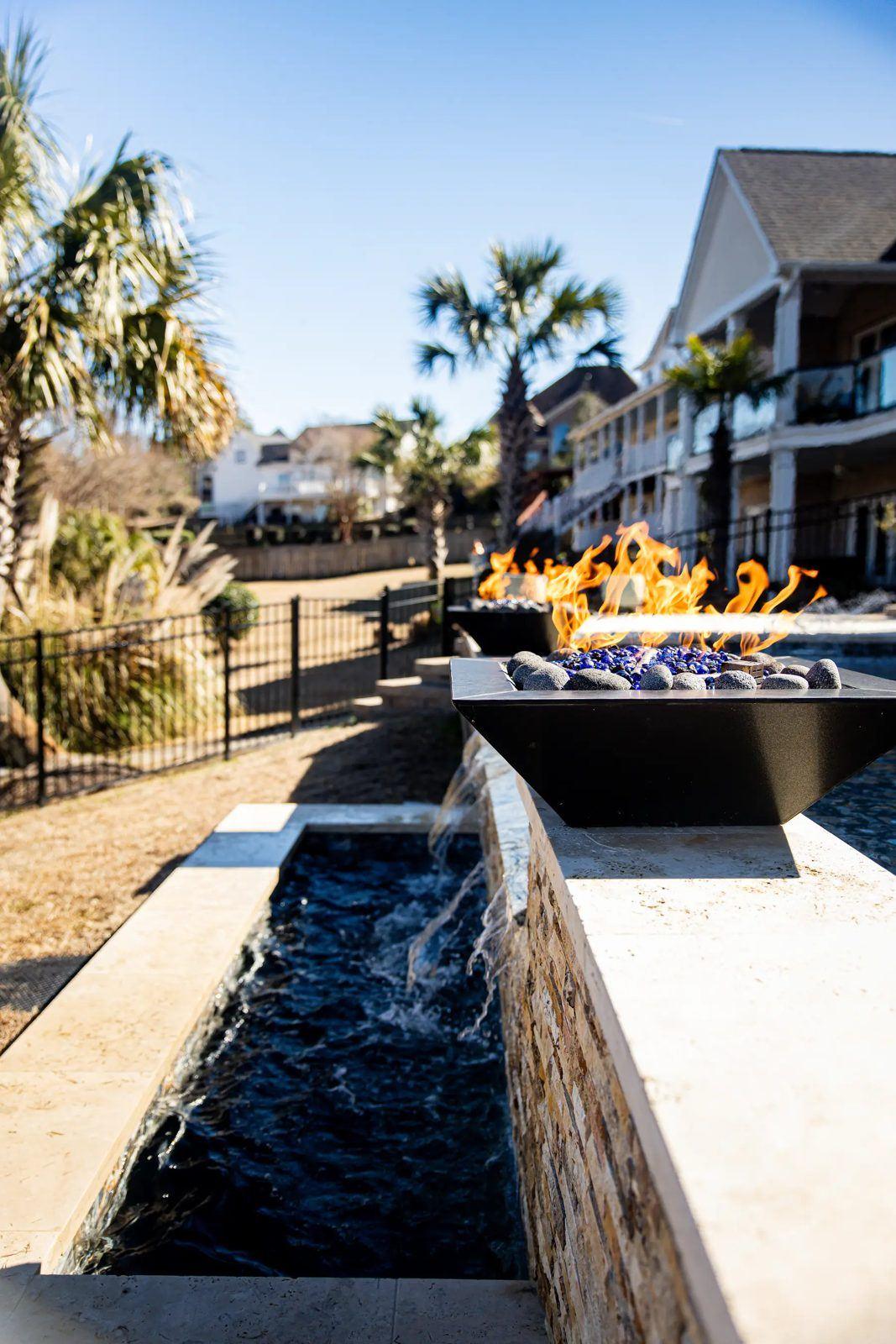 Fire feature at dusk