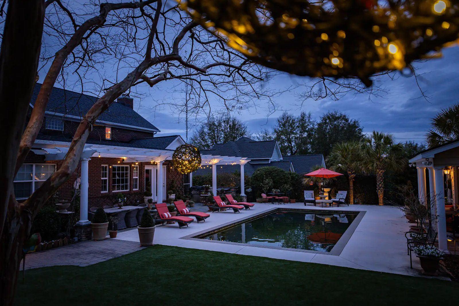 Finished backyard at dusk